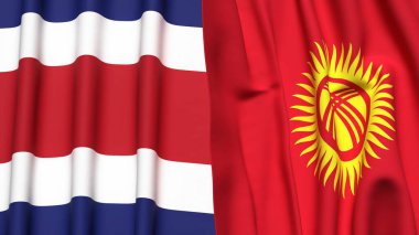 KOSTA RICA ve KYRGYZSTAN bayrakları gerçekçi kumaş dokusuna sahip