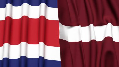 KOSTA RICA ve LATVIA bayrakları gerçekçi kumaş dokusuna sahip