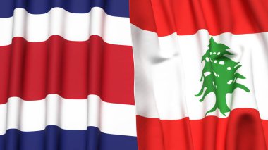 KOSTA RICA ve LEBANON bayrakları gerçekçi kumaş dokusuna sahip