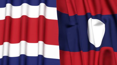 KOSTA RICA ve LAOS bayrakları gerçekçi kumaş dokusuna sahip