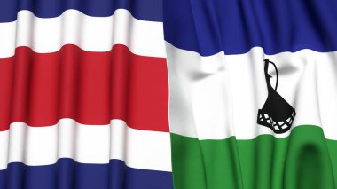 KOSTA RICA ve LESOTHO bayrakları gerçekçi kumaş dokusuyla