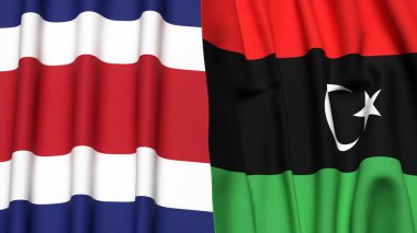 Gerçekçi kumaş dokusuna sahip COSTA RICA ve LIBYA bayrakları