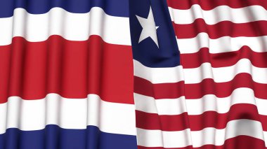 Gerçekçi kumaş dokusuna sahip COSTA RICA ve LIBERIA bayrakları
