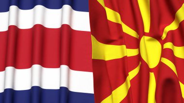 Gerçekçi kumaş dokusuna sahip COSTA RICA ve MACEDONIA bayrakları