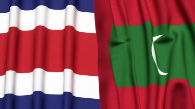KOSTA RICA ve MALDIVES bayrakları gerçekçi kumaş dokusuna sahip