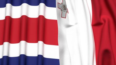 KOSTA RICA ve MALTA bayrakları gerçekçi kumaş dokusuyla