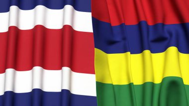 KOSTA RICA ve MAURITİUS bayrakları gerçekçi kumaş dokusuna sahip