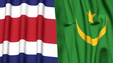 KOSTA RICA ve MAURITANIA bayrakları gerçekçi kumaş dokusuna sahip