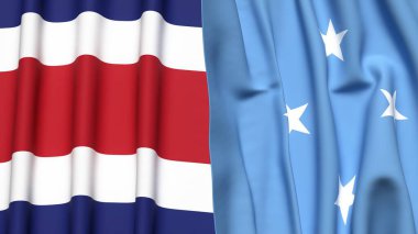 Gerçekçi kumaş dokusuna sahip COSTA RICA ve MICRONESIA bayrakları