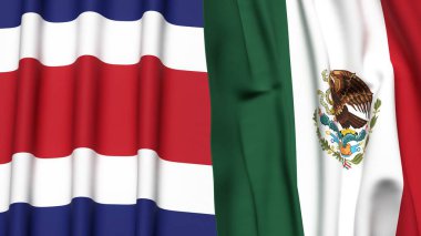 Gerçek kumaş dokusuna sahip COSTA RICA ve MEXICO bayrakları
