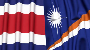 KOSTA RICA Bayrakları ve gerçekçi kumaş dokusuna sahip MARSHALL Adaları