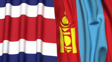 KOSTA RICA Bayrakları ve gerçekçi kumaş dokusuna sahip Moğollar