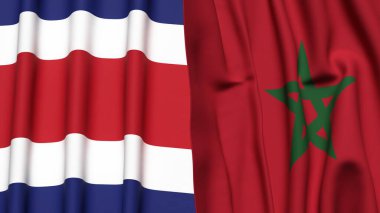 KOSTA RICA ve FOCCO bayrakları gerçekçi kumaş dokusuyla