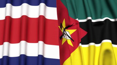 KOSTA RICA ve MOZAMBIQUE bayrakları gerçekçi kumaş dokusuyla
