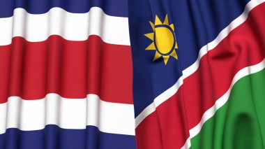 KOSTA RICA ve NAMIBIA bayrakları gerçekçi kumaş dokusuna sahip