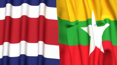 KOSTA RICA ve Myanmar bayrakları gerçekçi kumaş dokusuyla
