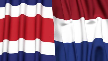 KOSTA RICA Bayrakları ve gerçekçi kumaş dokusuna sahip NETHERLANDS