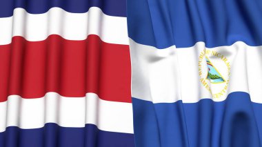 Gerçekçi kumaş dokusuna sahip COSTA RICA ve NICARAGUA bayrakları