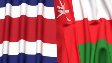 KOSTA RICA bayrakları ve gerçekçi kumaş dokusuna sahip OMAN