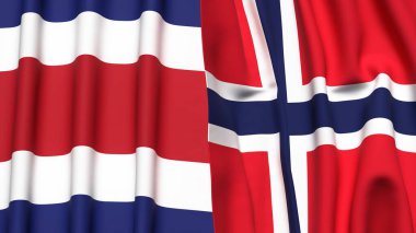 Gerçekçi kumaş dokusuna sahip COSTA RICA ve NORWay bayrakları