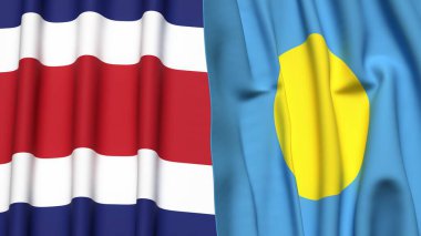 KOSTA RICA ve PALAU bayrakları gerçekçi kumaş dokusuna sahip