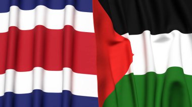 KOSTA RICA ve Filistin 4k bayrakları gerçekçi kumaş dokusuyla