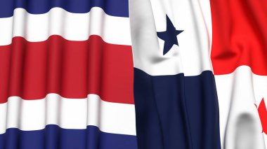 Gerçek kumaş dokusuna sahip COSTA RICA ve Panama bayrakları