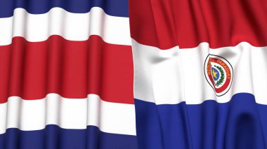 KOSTA RICA ve PARAGUAY bayrakları gerçekçi kumaş dokusuna sahip