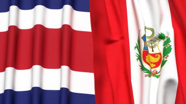 Gerçek kumaş dokusuna sahip COSTA RICA ve Peru bayrakları