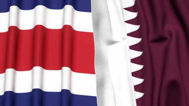 KOSTA RICA ve Katar bayrakları gerçekçi kumaş dokusuna sahip