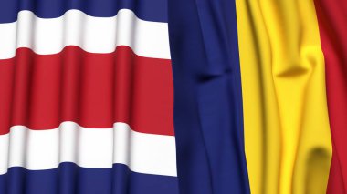KOSTA RICA ve ROMANIA bayrakları gerçekçi kumaş dokusuna sahip