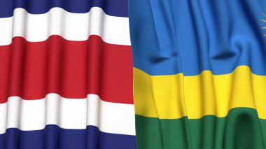 KOSTA RICA ve Rwanda bayrakları gerçekçi kumaş dokusuyla