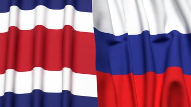 Gerçekçi kumaş dokusuna sahip COSTA RICA ve RUSSIA bayrakları