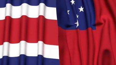 KOSTA RICA ve SAMOA bayrakları gerçekçi kumaş dokusuna sahip