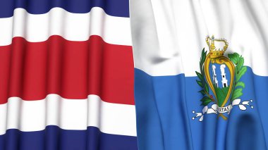KOSTA RICA ve SAN MARINO bayrakları gerçekçi kumaş dokusuyla