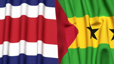 KOSTA RICA Bayrakları ve gerçekçi kumaş dokusuna sahip SAO TOME