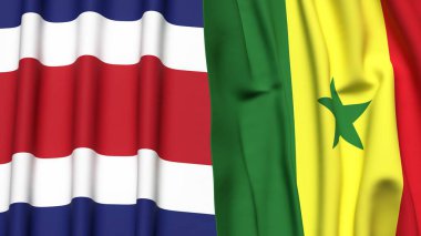 KOSTA RICA ve SENEGAL bayrakları gerçekçi kumaş dokusuna sahip