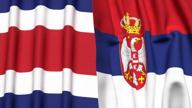 KOSTA RICA ve SERBIA bayrakları gerçekçi kumaş dokusuna sahip