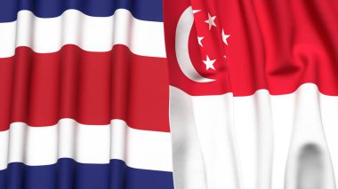 KOSTA RICA Bayrakları ve gerçekçi kumaş dokusuna sahip SINGAPORE