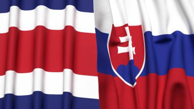 KOSTA RICA ve SLOVAKIA bayrakları gerçekçi kumaş dokusuna sahip