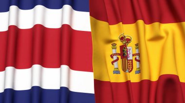 KOSTA RICA ve İspanya bayrakları gerçekçi kumaş dokusuyla
