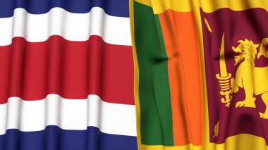 KOSTA RICA ve SRI LANKA bayrakları gerçekçi kumaş dokusuna sahip