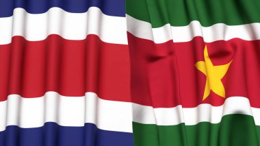 KOSTA RICA ve SURINAME bayrakları gerçekçi kumaş dokusuna sahip