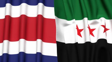 KOSTA RICA ve SyRIA bayrakları gerçekçi kumaş dokusuna sahip