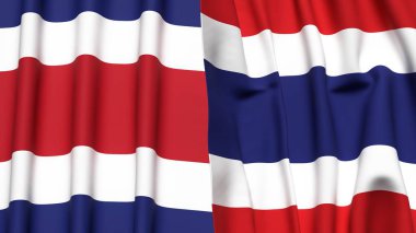 KOSTA RICA ve THAILAND bayrakları gerçekçi kumaş dokusuyla