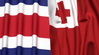 Gerçekçi kumaş dokusuna sahip COSTA RICA ve TONGA bayrakları