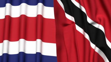 Gerçekçi kumaş dokusuna sahip COSTA RICA ve TRINIDAD bayrakları