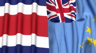 KOSTA RICA ve TUVALU bayrakları gerçekçi kumaş dokusuyla