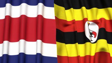 KOSTA RICA ve UGANDA bayrakları gerçekçi kumaş dokusuna sahip