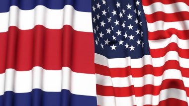 COSTA RICA ve ABD 'nin gerçekçi kumaş dokusuna sahip bayrakları